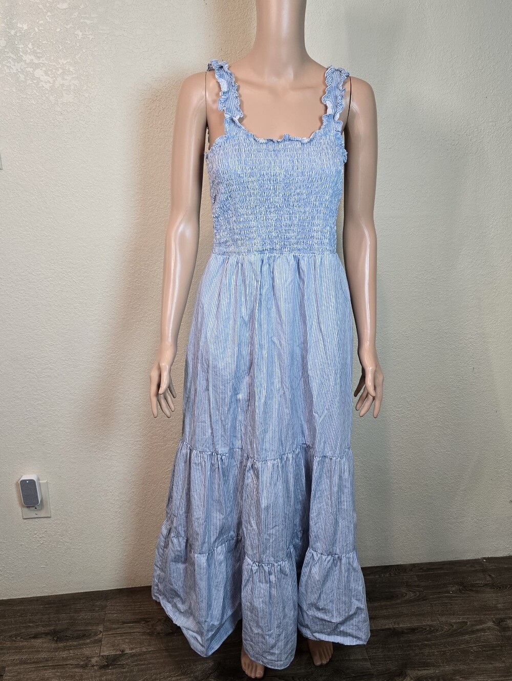 MSK  Dress Womens Large Blue  Long Cotton Tiered Summer Smocked Maxi - Picture 2 of 11